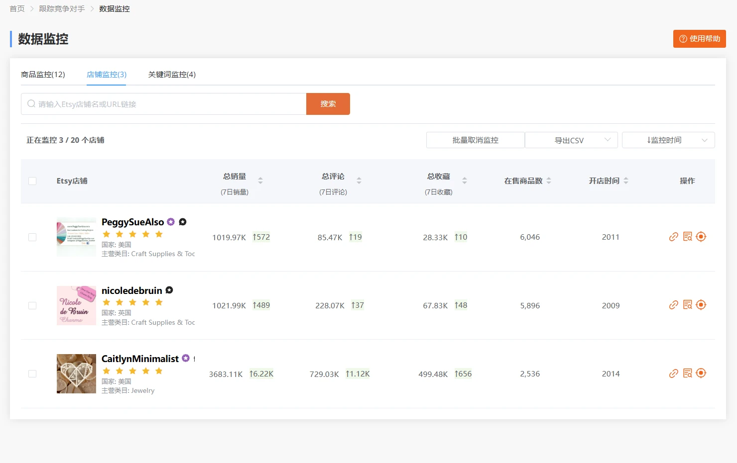 全面洞察 Etsy 店铺及竞争对手表现