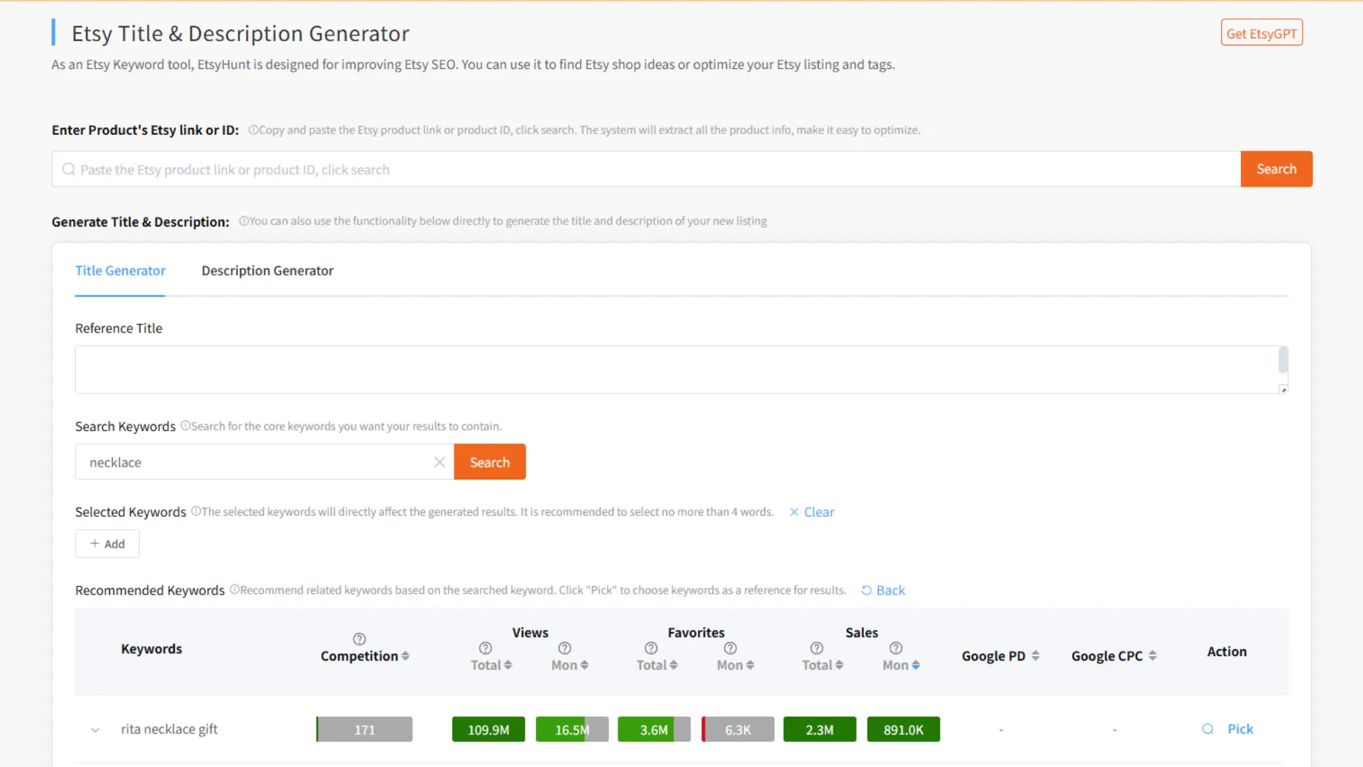 Gerador de títulos e descrições Etsy – Crie anúncios compatíveis com SEO em um clique